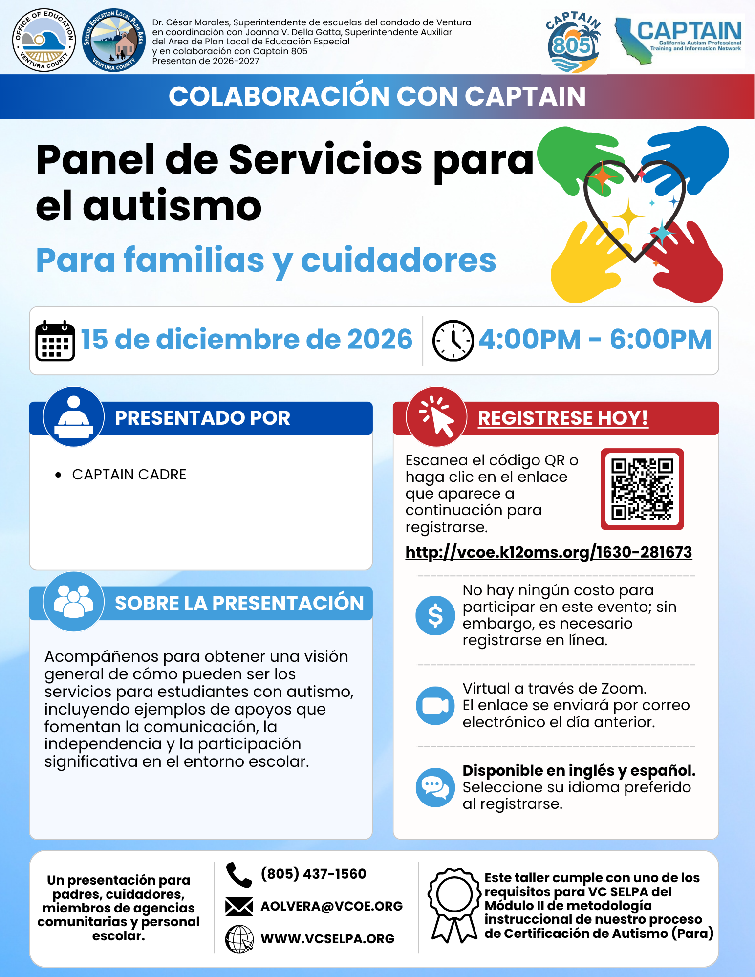 Flyer for Autism Services Panel in spanish